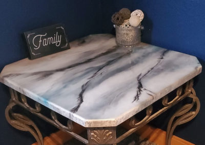 Table topped with white marble design epoxy